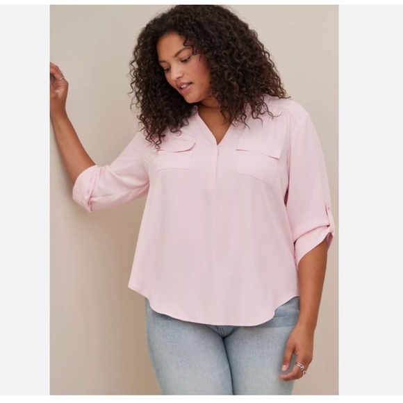 TORRID Harper Georgette Pullover 3/4 Sleeve Blouse Rose Shadow Size 2X - Picture 1 of 11
